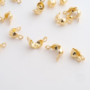 50 pcs 18K Gold Filled Clamshell Calotte Bead Dainty Gold Tip End Cap Knot Cover for DIY Jewelry Necklace Findings Making Supply