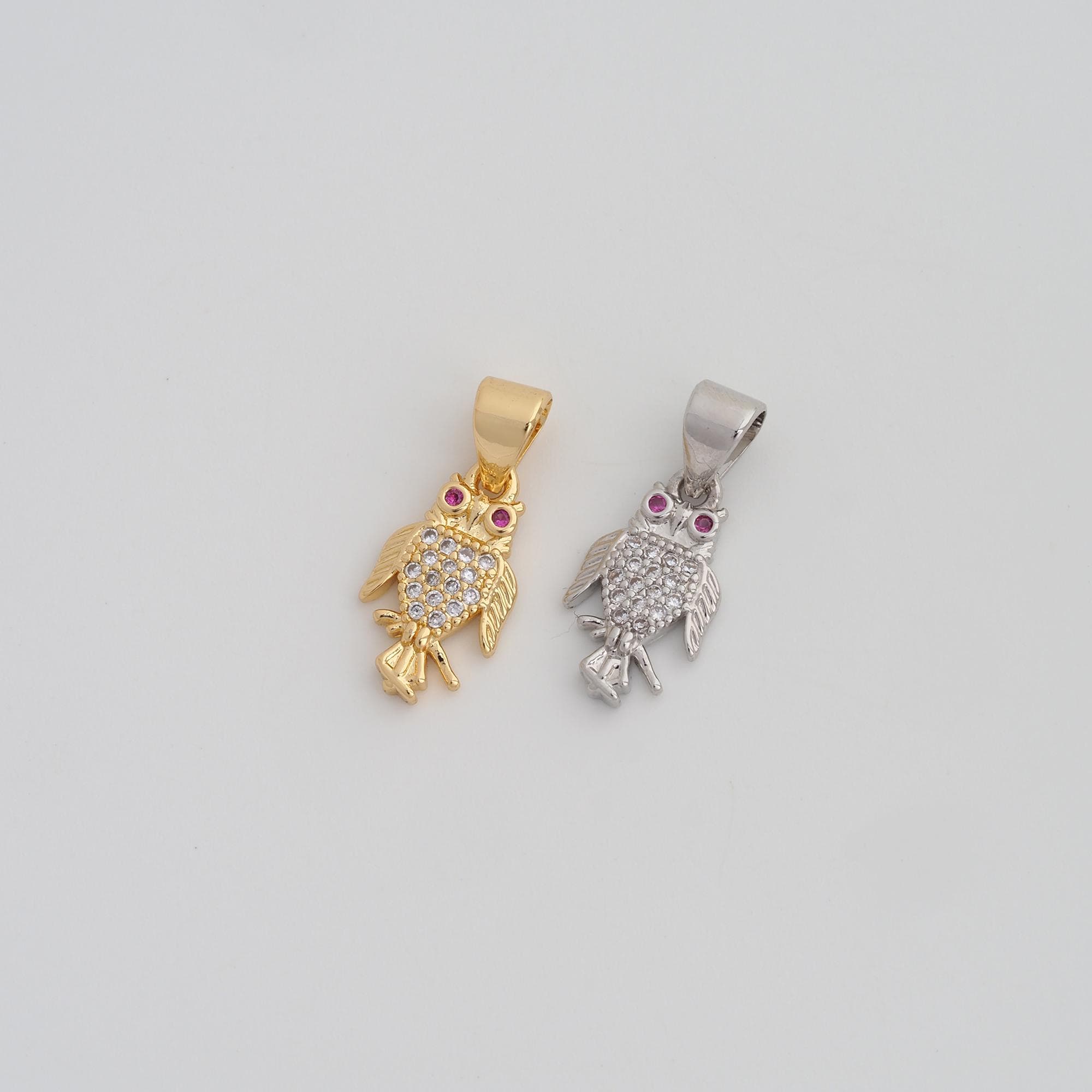18K Gold Filled Owl Pendant Dainty CZ Animal Charms for DIY Jewelry Necklace Findings Making Supply