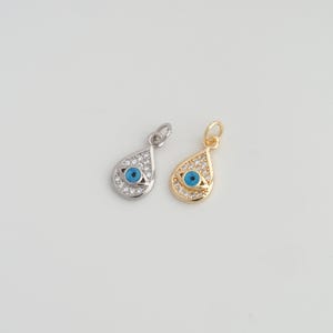 18K Gold Filled Water Drop Evil Eye Pendant Dainty CZ Devil Eye Charms for DIY Jewelry Necklace Findings Making Supply
