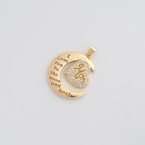 18K Gold Filled Moon Heart Pendant Dainty CZ Celestial Charms for DIY Jewelry Necklace Findings Making Supply