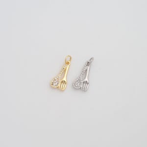 18K Gold Filled Tableware Pendant Dainty CZ Spoon Fork Charms for DIY Jewelry Necklace Findings Making Supply