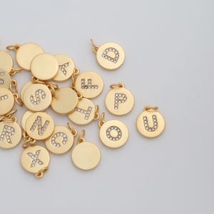 18K Gold Filled Initial Pendant Dainty CZ Round Letter Charms for DIY Jewelry Necklace Findings Making Supply