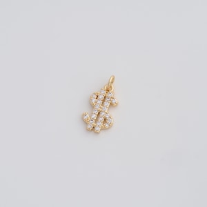 18K Gold Filled Dollar Sign Pendant Dainty CZ Symbol Charms for DIY Jewelry Necklace Findings Making Supply