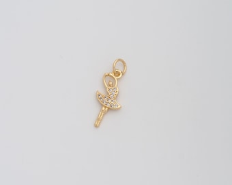 18K Gold Filled Ballet Pendant Dainty CZ Dancer Charms for DIY Jewelry Necklace Findings Making Supply