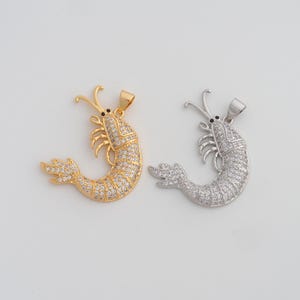 18K Gold Filled Shrimp Pendant Dainty CZ Marine Life Charms for DIY Jewelry Necklace Findings Making Supply