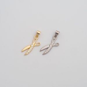 18K Gold Filled Scissors Pendant Dainty CZ Scissors Charms for DIY Jewelry Necklace Findings Making Supply