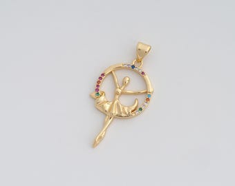 18K Gold Filled Ballet Pendant Dainty CZ Dancer Charms for DIY Jewelry Necklace Findings Making Supply