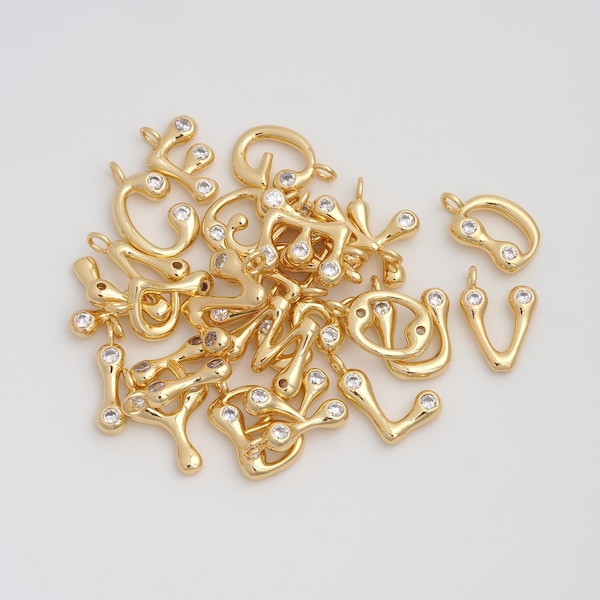 18K Gold Filled Initial Pendant Dainty CZ Letter Charms for DIY Jewelry Necklace Findings Making Supply