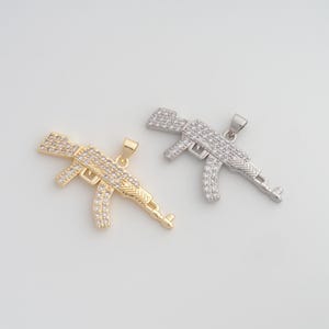 18K Gold Filled Weapons Pendant Dainty CZ AK47 Rifle Charms for DIY Jewelry Necklace Findings Making Supply