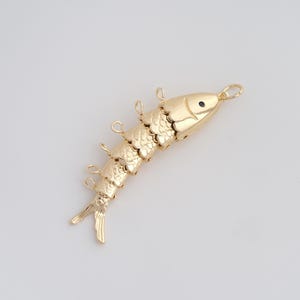 18K Gold Filled Movable 3D Articulated Fish Pendant Dainty CZ Fish Charms for DIY Jewelry Necklace Findings Making Supply
