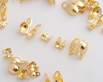 50 pcs 18K Gold Filled Clamshell Calotte Bead Dainty Gold Tip End Cap Knot Cover for DIY Jewelry Necklace Findings Making Supply