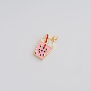 18K Gold Filled Milk Tea Pendant Dainty Enamel Beverage Charms for DIY Jewelry Necklace Findings Making Supply