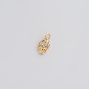 18K Gold Filled Skull Pendant Dainty CZ Skull Charms for DIY Jewelry Necklace Findings Making Supply