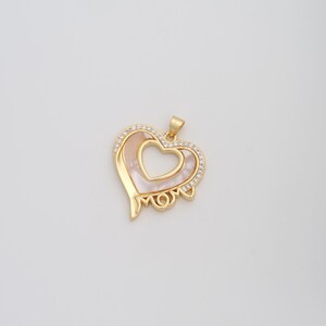 Pingente MOM fritilar preenchido com ouro 18K delicado com zircônia cúbica em formato de coração para fazer joias faça você mesmo e suprimentos para colar