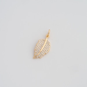18K Gold Filled Feather Pendant Dainty CZ Feather Charms for DIY Jewelry Necklace Findings Making Supply
