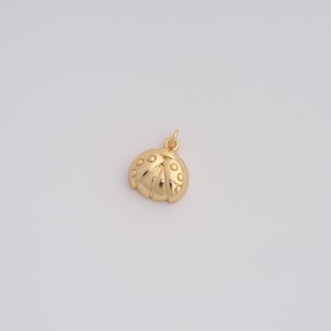 May include: A gold-colored ladybug charm with a small loop for attaching to a necklace or bracelet. The charm has a rounded shape with detailed wings and circular spots. The ladybug is a popular symbol of good luck.