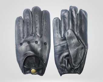Handmade Leather Driving Gloves Men & Women – Genuine Unlined Black Gloves – Classic Car Gloves – Gift for Boyfriend, Dad, Him