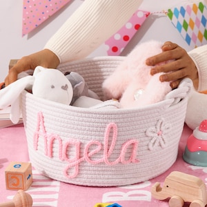 Benutzerdefinierte Name Geschenke Korb, Seil Baumwolle Baby Geschenkkorb, Baby Spielzeug Strickkorb, Lagerung zu Hause, Neugeborene Geschenk, Baby Baumwollgarn Geschenk