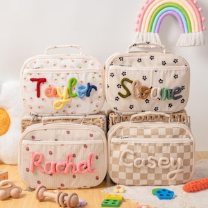 Personalisierte Lunchbox Tasche mit Name - Cord Personalisierte Lunch Tasche mit Garn Name - Geschenk für Kindergeschenke - Zurück zu Schultasche - Kindertasche