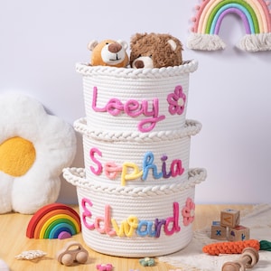 Personalisierter Babykorb, handgemachter Babygeschenkkorb, Babypartygeschenk, Neugeborenengeschenk, Seilbaumwollbabykorb, kundenspezifisches Kinderzimmergeschenk, Osterkorb