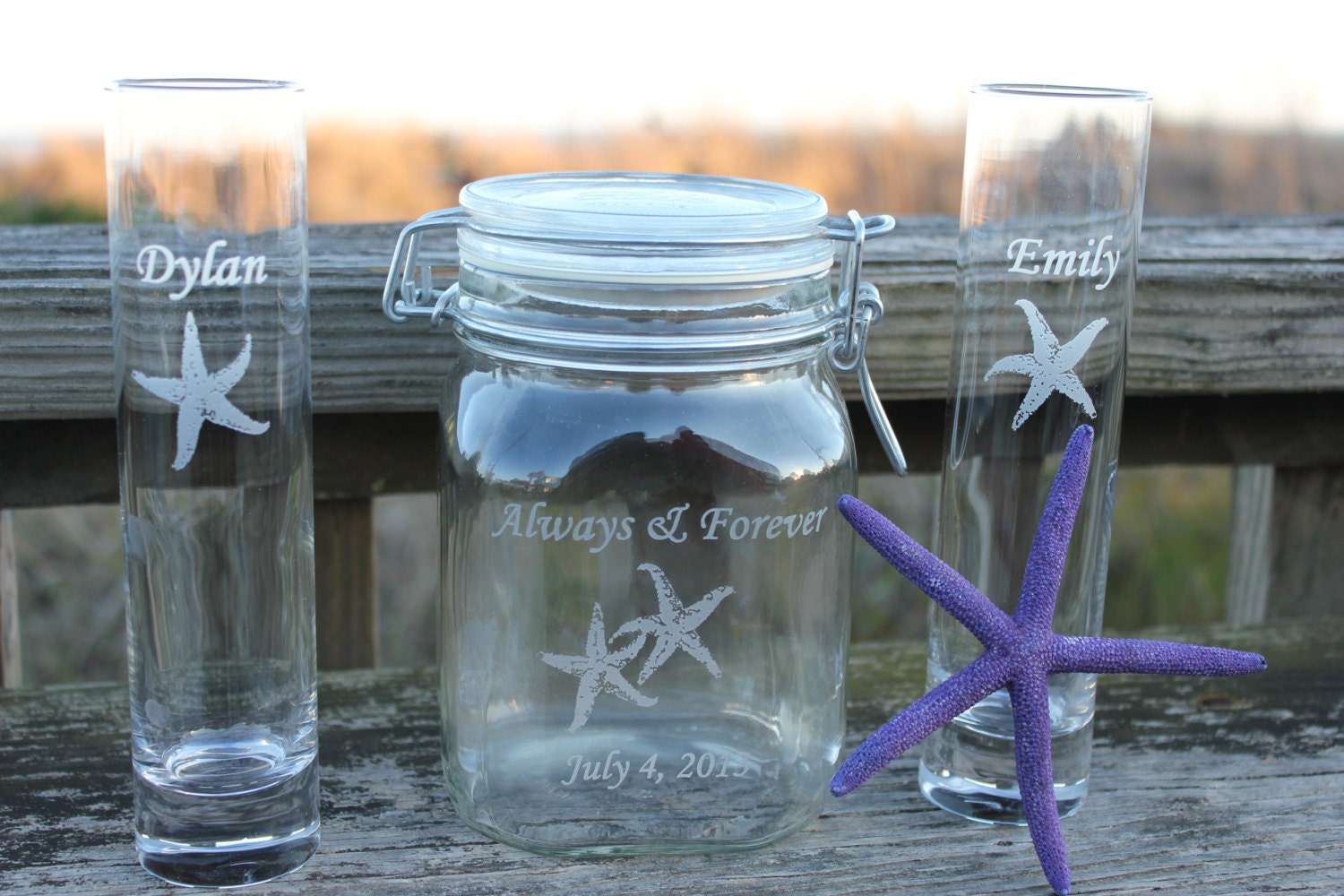 3 Piece Sand Ceremony Set with Starfish and 2 Pouring vases Etsy
