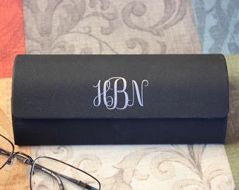 Personalized Eyeglass Case, Eyeglass Holder, Monogram Eyeglass Case, Black Eyeglass Case, Silver Lettering
