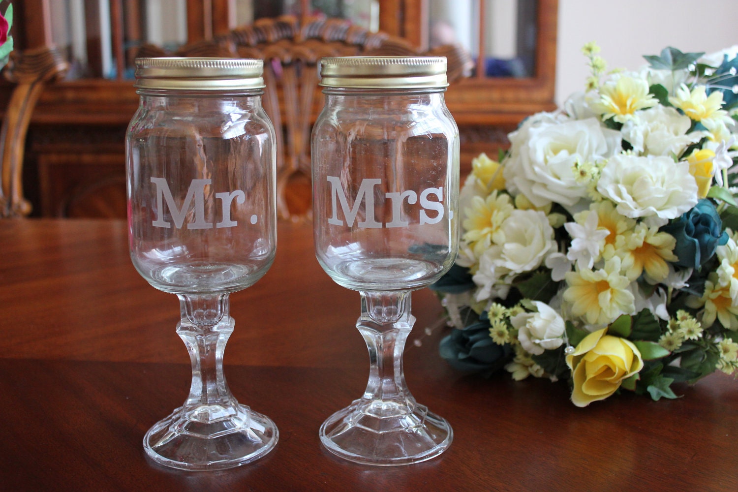 2 Redneck Wine Glass Set Wedding party mason jars 2 mason Etsy