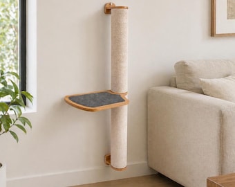 Arbre à chat mural moderne, étagères pour chats en bois peu encombrantes, griffoirs