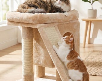 Rascador moderno para gatos – Poste rascador de sisal, acogedora cueva para gatitos