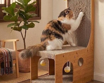 Rascador para gatos en forma de L, sofá de cartón y protección de pared, incluye 4 juguetes de pelota.