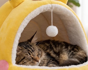 Cama nido de peluche para mascotas – Casita cueva con forma de gato o perro, ideal para el invierno.