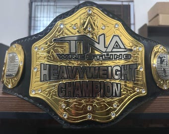 TNA Wrestling Heavyweight Champion Title belt 4mm Plates, Adult Size, Leather Strap