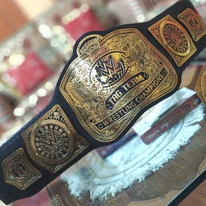 New Tag Team Wrestling Champion Title Belt 2mm Stacked Brass Plates, Adult Size