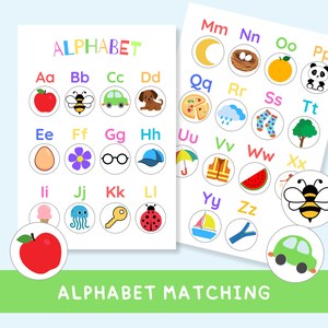 ABC 学習文字マッチング 印刷可能、文字マッチング アクティビティ、幼児向けフォルダー ゲーム、ファイル フォルダー アクティビティ、ビジー ブック ページ、PDF、幼稚園