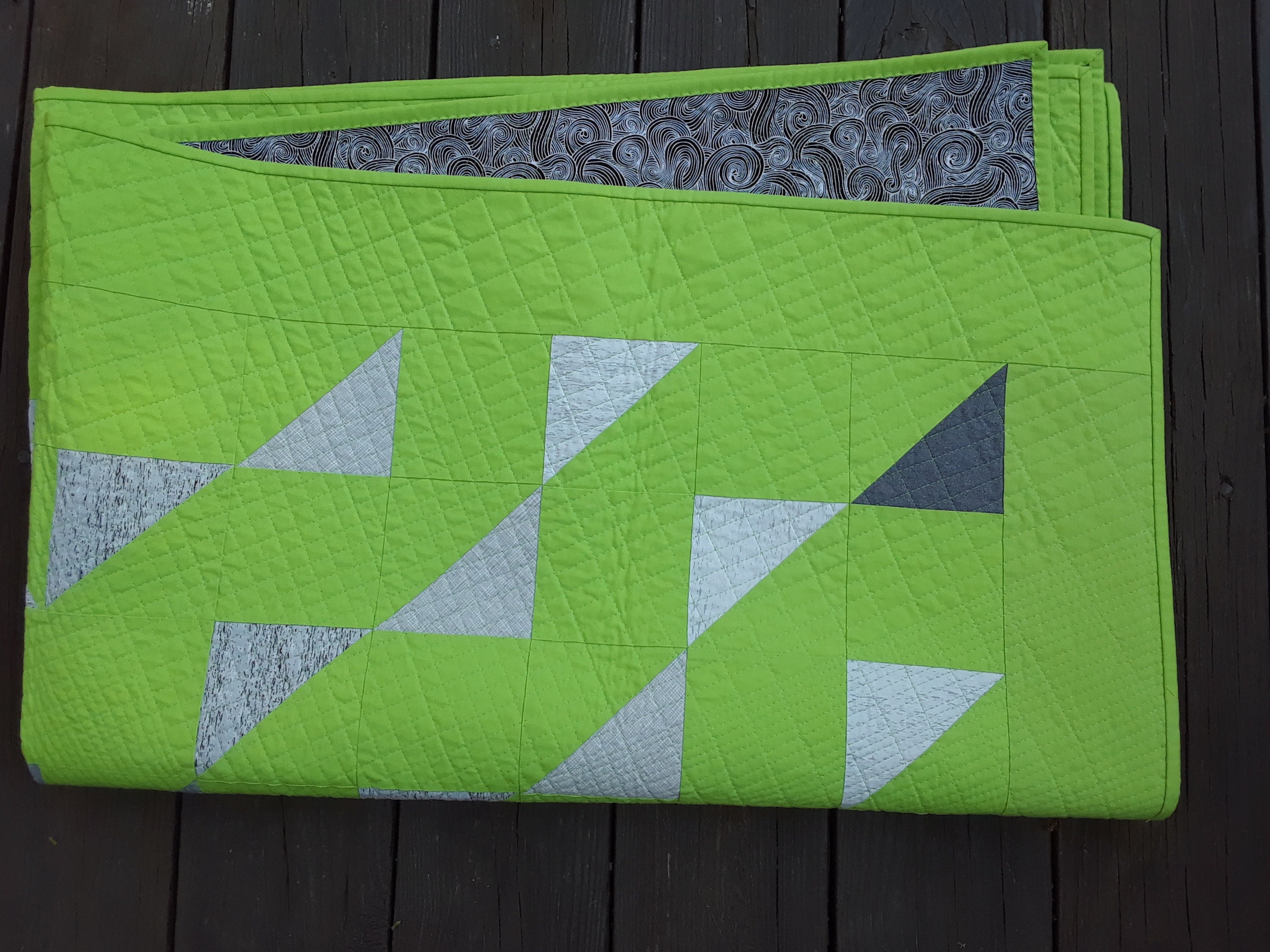 Lime Green and Gray Quilt, Mythos Pattern Etsy