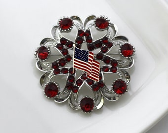 Broche de la bandera estadounidense - Diseño patriótico (rojo y plateado)