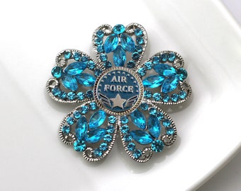Broche de la Fuerza Aérea: Joyería de la rama militar (plata, oro y azul claro)