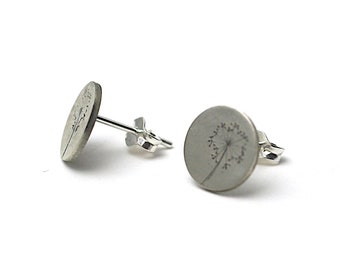 Pendientes de diente de león - Flores de plata estampadas a mano