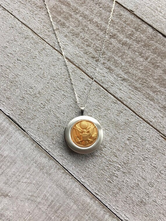 US Military Button Locket Necklace Sterling Silver Army | Etsy