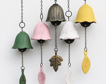 Carillon éolien japonais créatif | Cloche à feuilles en fonte | Décoration suspendue rétro en métal | Décoration de jardin pour balcon extérieur | Décoration d'intérieur