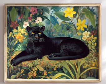 Black Panther Art Print: Junglecore Animal Wall Decor, Boho Home Art