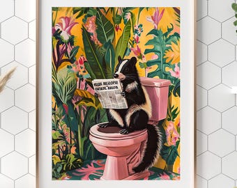 トイレのスカンクのアートプリント：面白い動物のバスルーム装飾