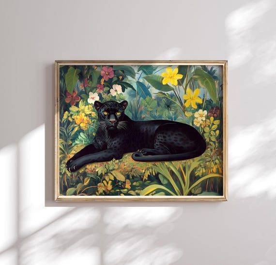 Black Panther Art Print: Junglecore Animal Wall Decor, Boho Home Art