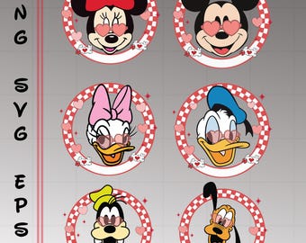 Roze Mickey en zijn vrienden geblokte cirkels, PNG, retro Disney digitaal bestand, png-bestanden voor sublimatie, Mickey geruite bundel
