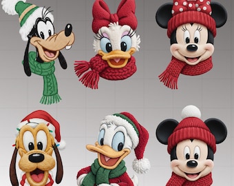 Latch Hook Yarn Faux Christmas Mouse Png Bundle, Mouse And Friends Png, Yarn Christmas Cartoon Design, Very Merry Christmas,Trendy Christmas