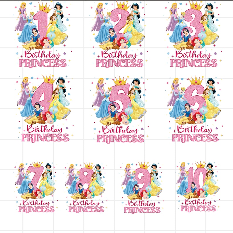 1st Birthday Princess PNG, Princess Birthday png,Princess birthday girl png, Princess cake topper, Princess Party with Belle Sleeping Beauty image 1