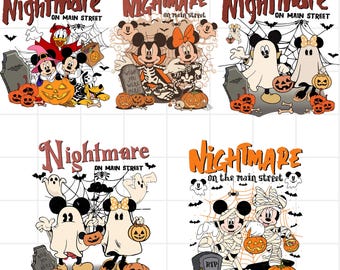 Nightmare On Main Street Png, Retro Halloween Png, Spooky Vibes, Trick Or Treat, Halloween Masquerade, mikey mouse, yellow bear halloween