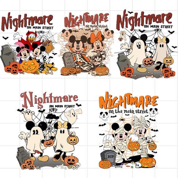 Nightmare On Main Street Png, Retro Halloween Png, Spooky Vibes, Trick Or Treat, Halloween Masquerade, mikey mouse, yellow bear halloween