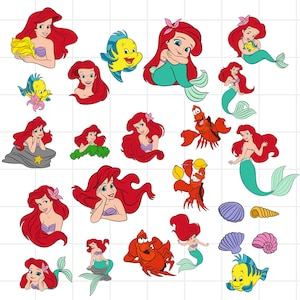 The Little Mermaid Clipart Bundle Png Svg, Ariel, Cartoon Sublimation Clipart, The Little Mermaid Ariel Movie Themed Clipart Bundle Png Svg