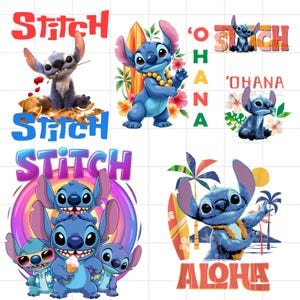 Ohana png, Sublimation design download, Stitch Aloha Png, Cute Stitch png, Floral Stitch png, Sublimate designs download